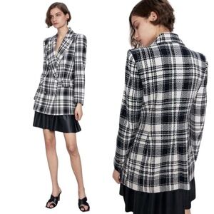 NWOT Zara Double Breasted Tailored Plaid Blazer XS
